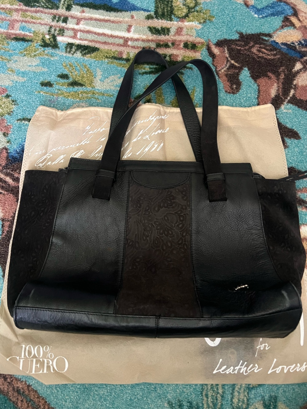Classic Black Two-Tone Women's Leather Tote